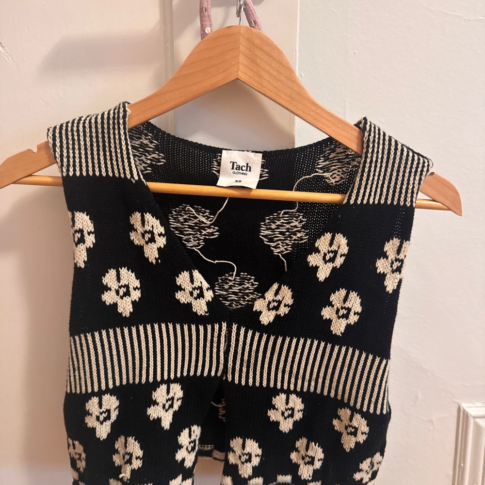 SOLD- TACH Black and Cream Floral Knit Vest